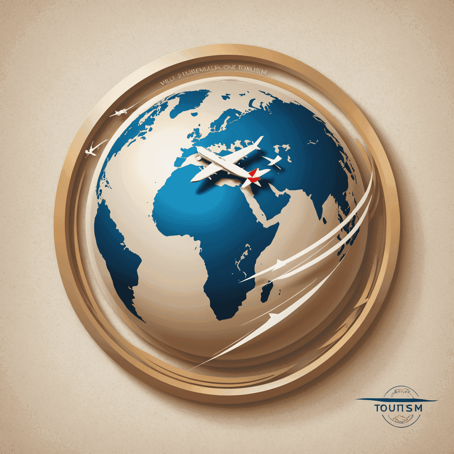 World Of Tourism logo featuring a stylized globe with a plane trail, symbolizing luxury travel and exploration