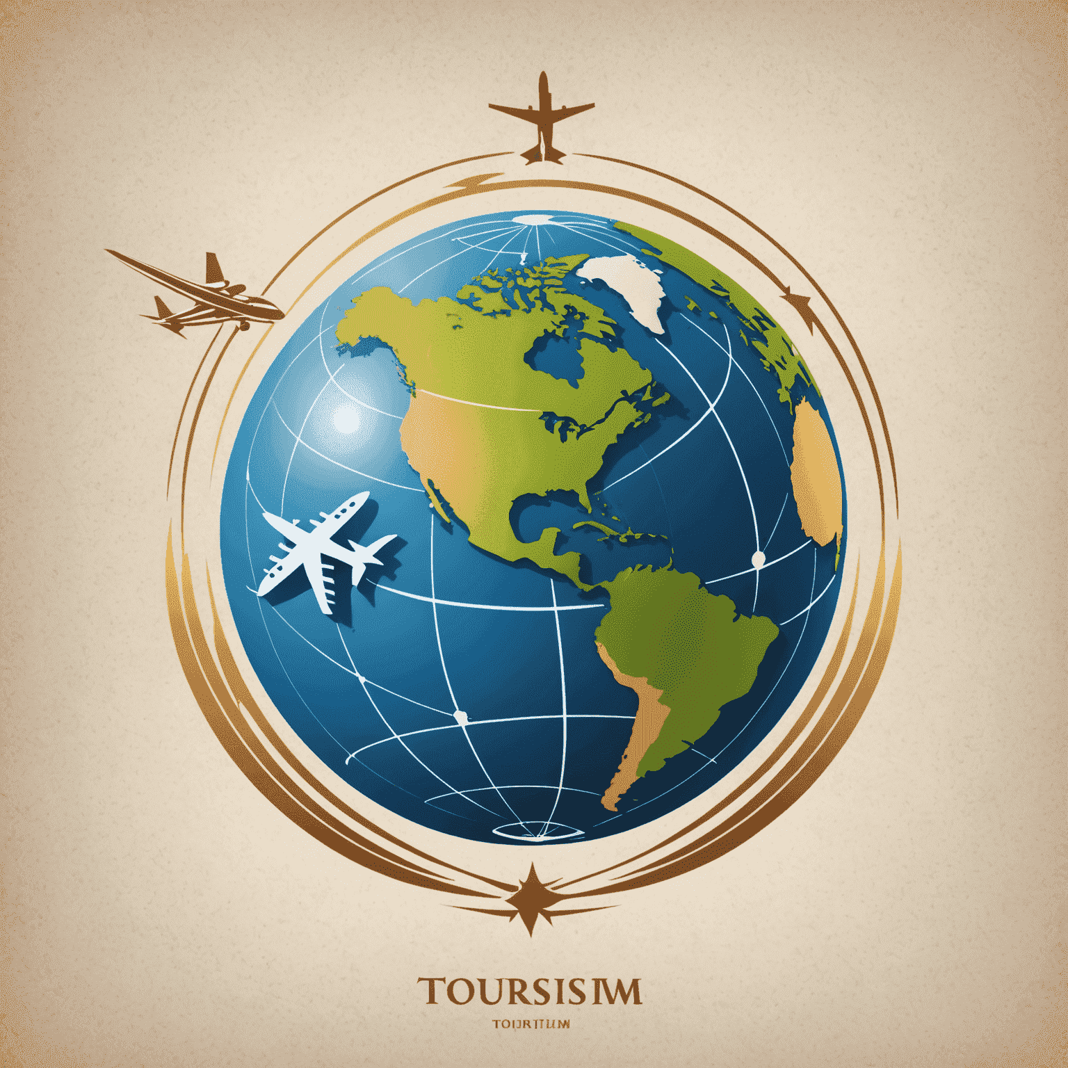 World Of Tourism logo featuring a stylized globe with a plane trail, symbolizing luxury travel and exploration