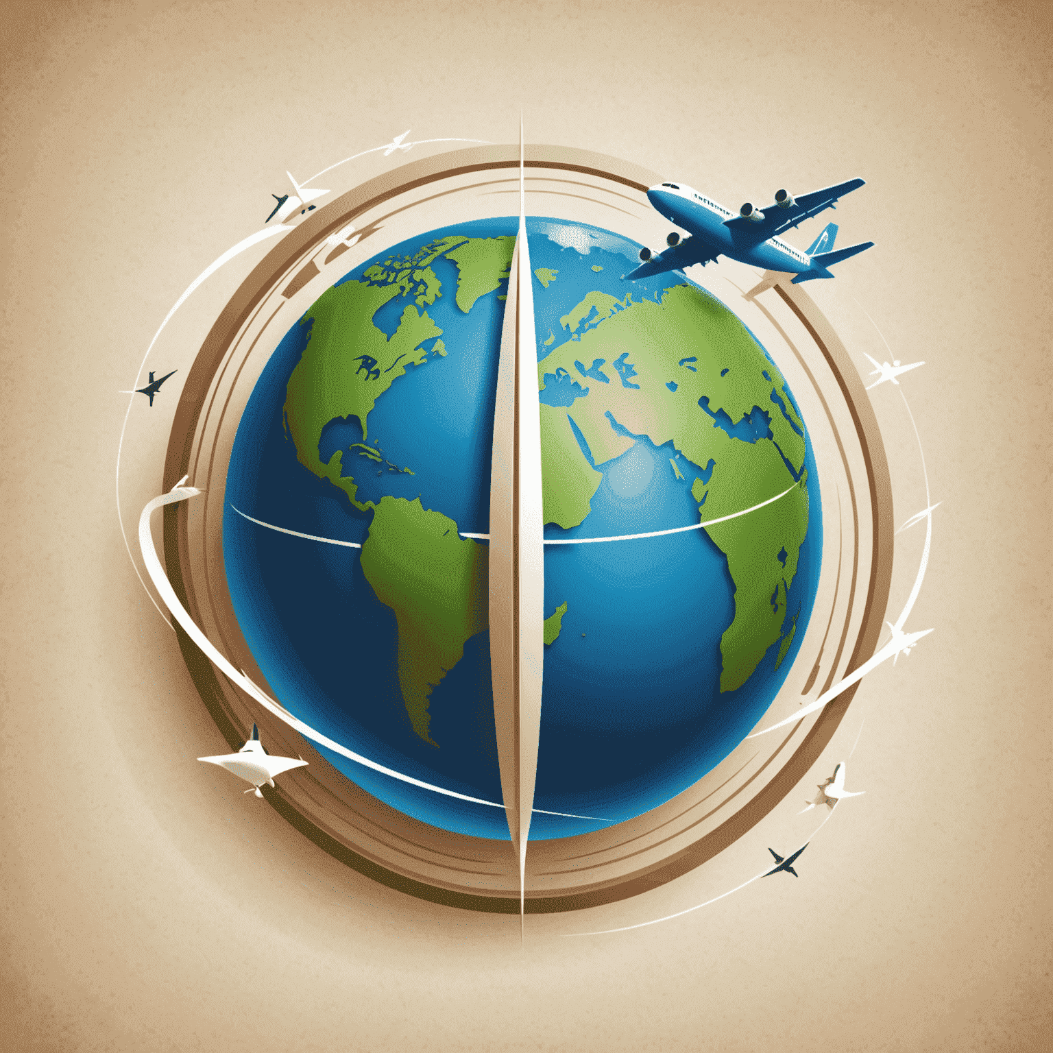 World Of Tourism logo featuring a stylized globe with a plane trail, symbolizing luxury travel and exploration