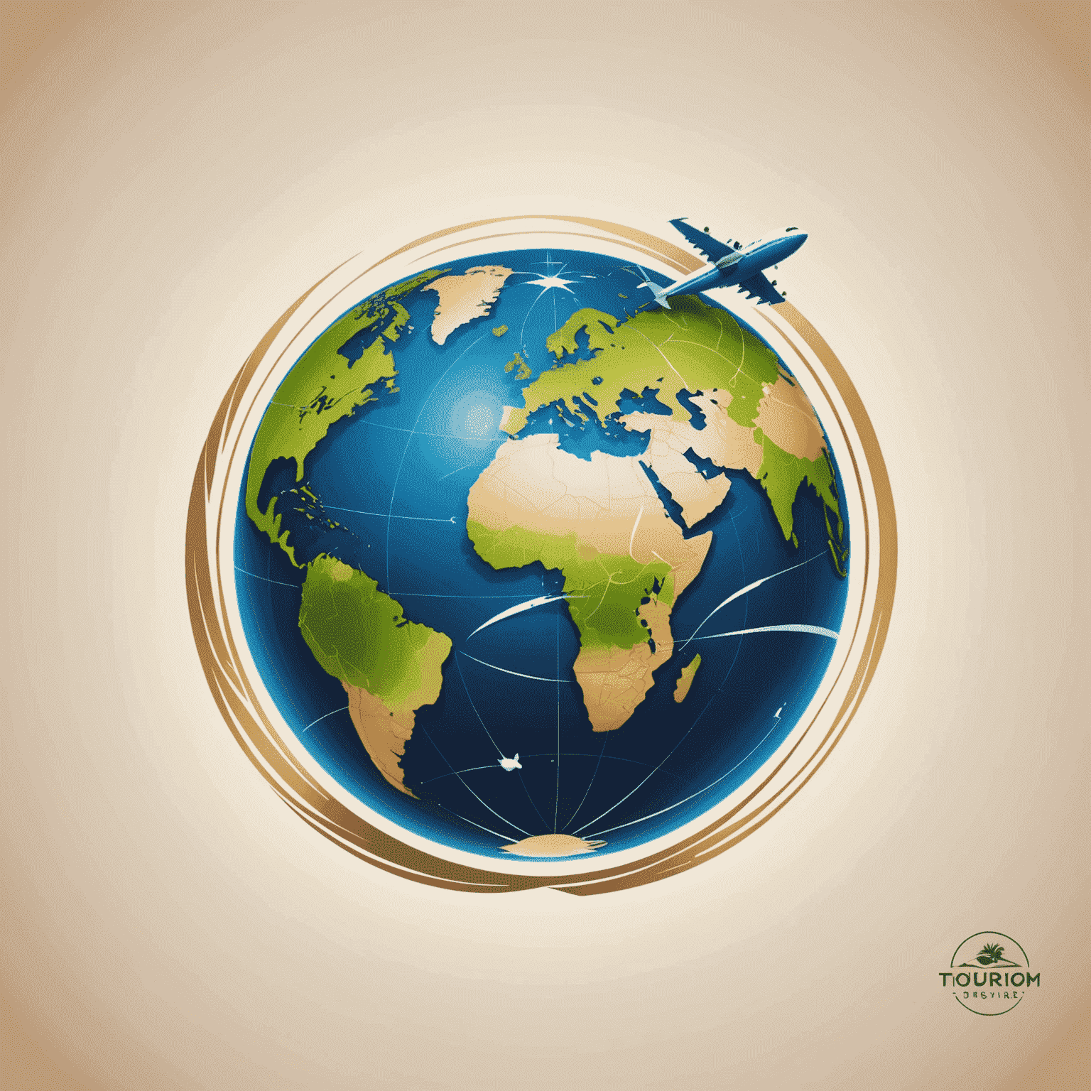 World Of Tourism logo featuring a stylized globe with a plane trail, symbolizing luxury travel and exploration