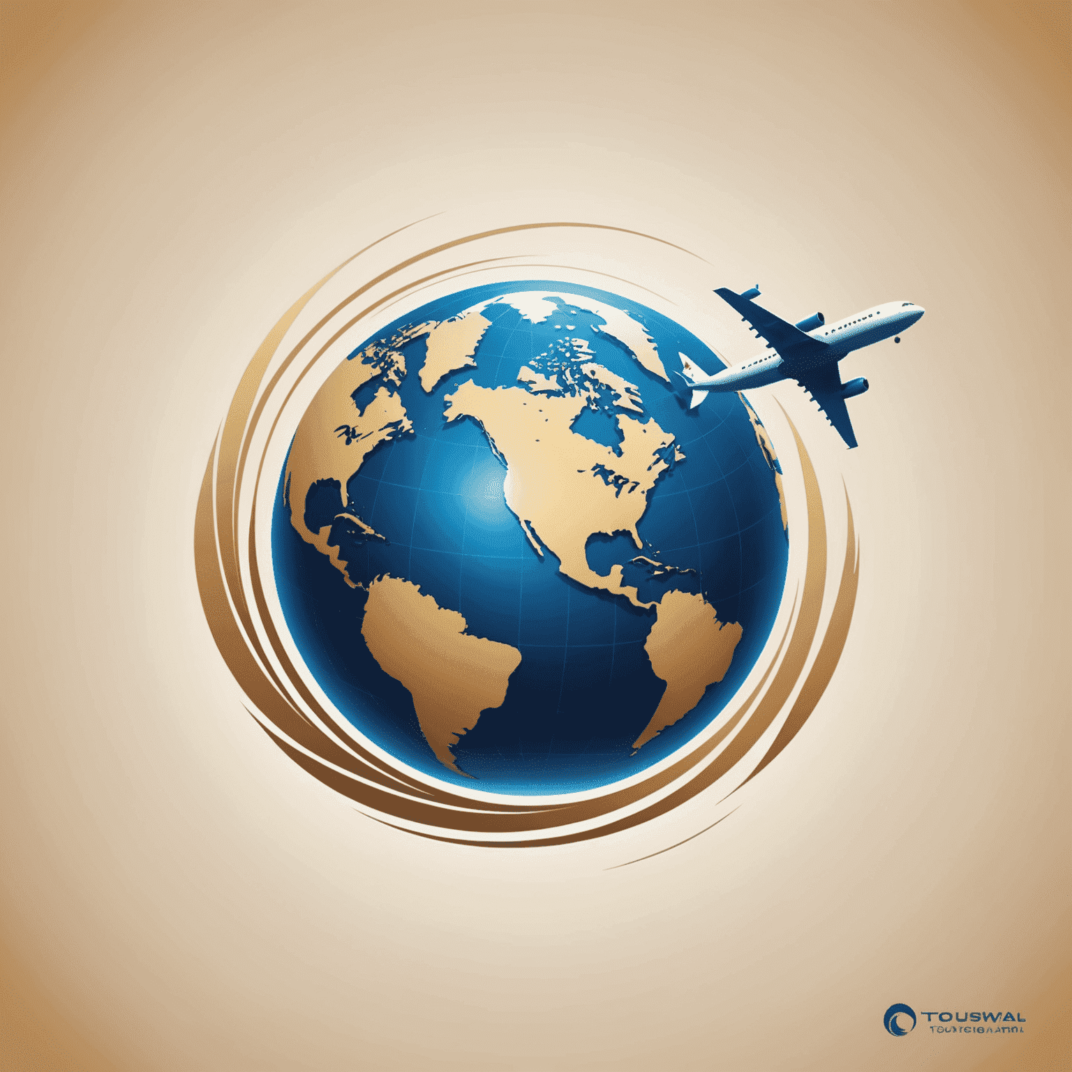 World Of Tourism logo featuring a stylized globe with a plane trail, symbolizing luxury travel and exploration