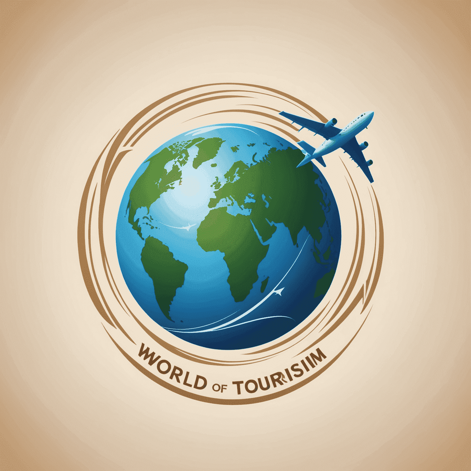World Of Tourism logo featuring a stylized globe with a plane trail, symbolizing luxury travel and exploration