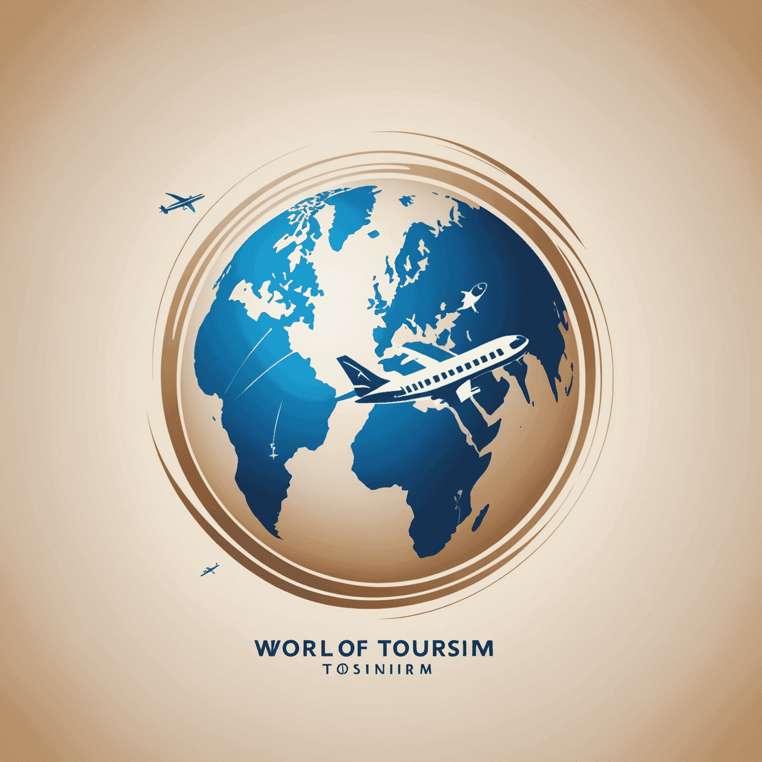 World Of Tourism logo featuring a stylized globe with a plane trail, symbolizing luxury travel and exploration
