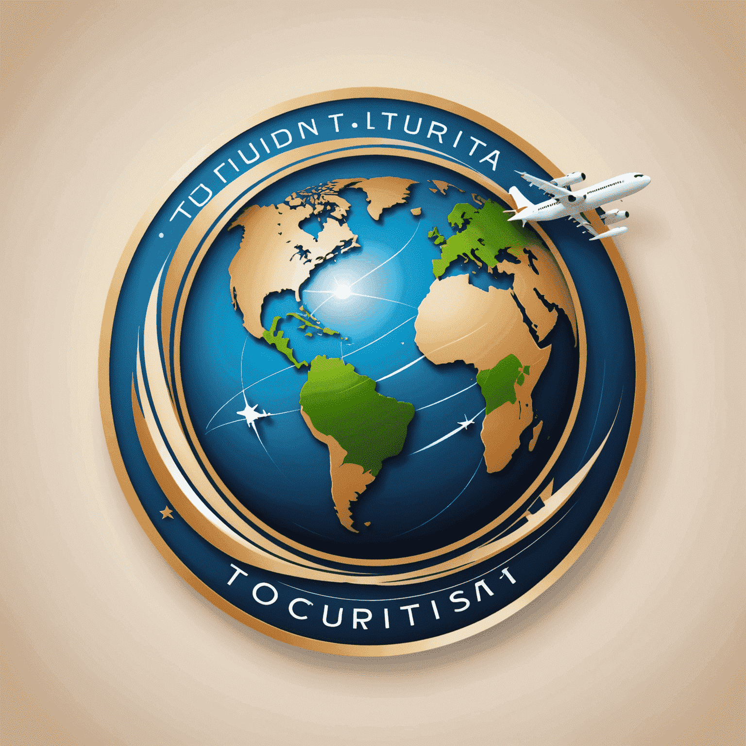 World Of Tourism logo featuring a stylized globe with a plane trail, symbolizing luxury travel and exploration