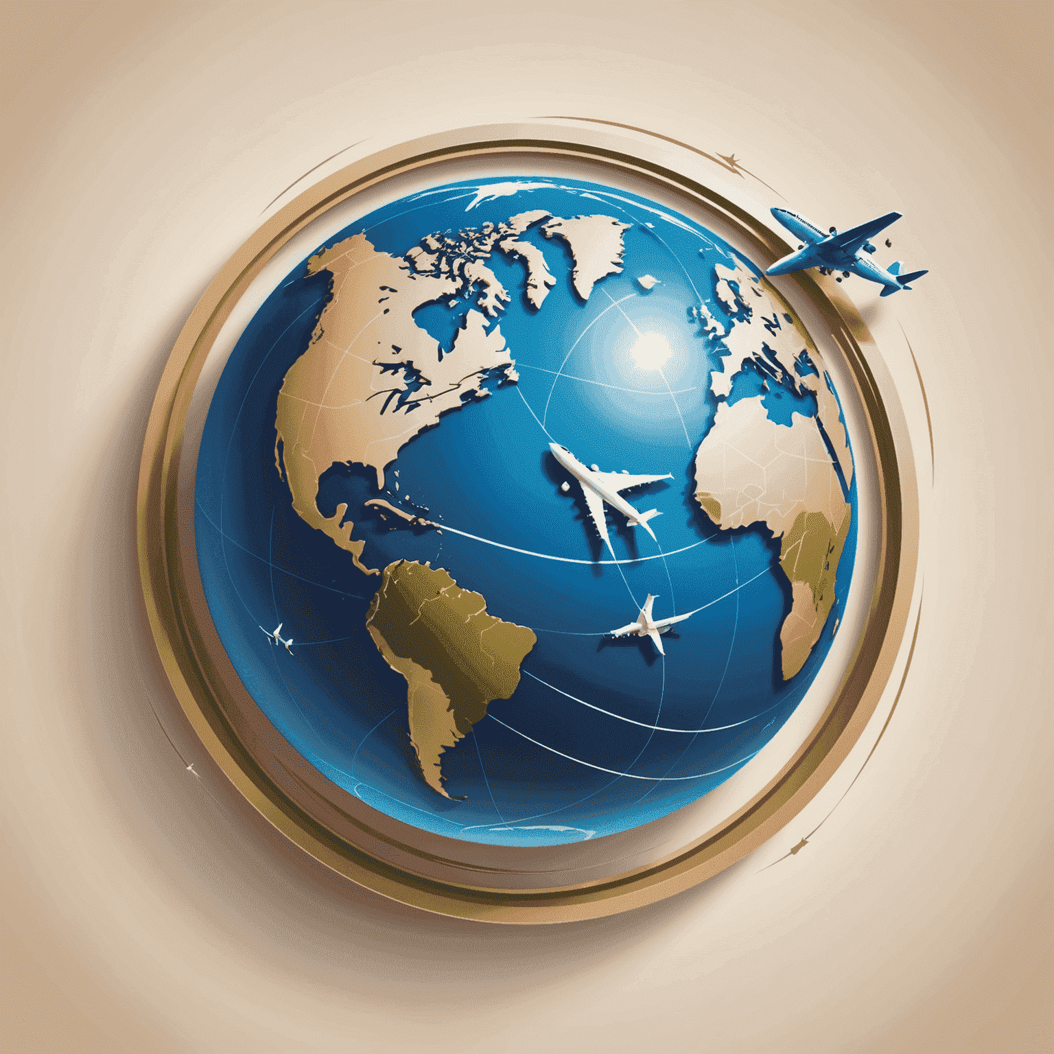 World Of Tourism logo featuring a stylized globe with a plane trail, symbolizing luxury travel and exploration