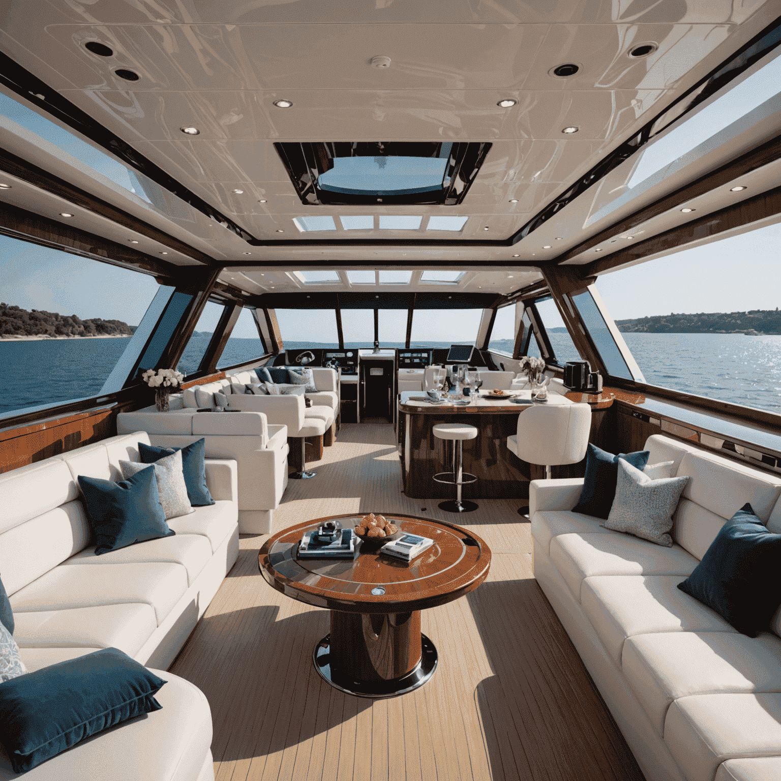 Luxury motor yacht with spacious sun deck and modern interiors